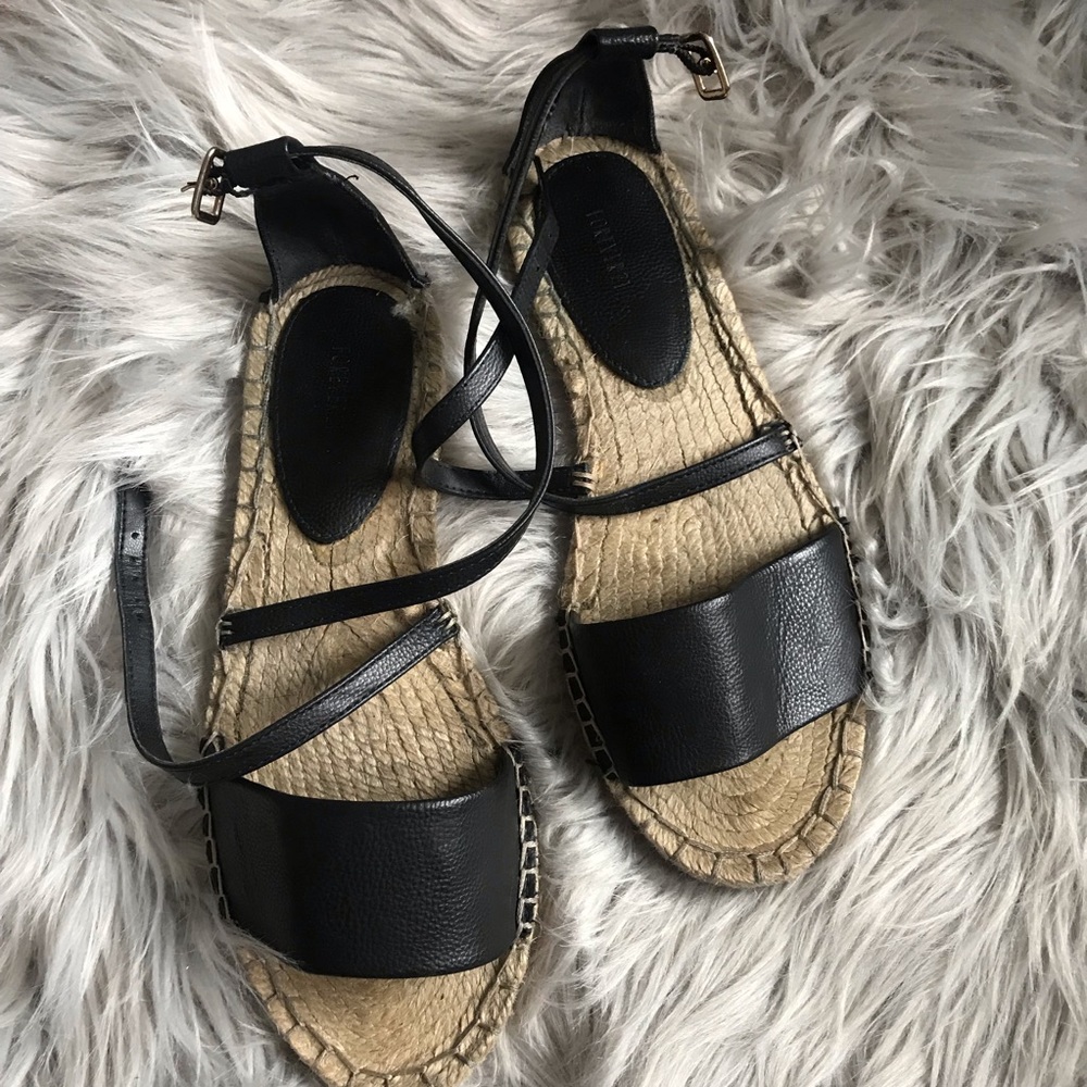 Black Faux Leather Strap Sandals